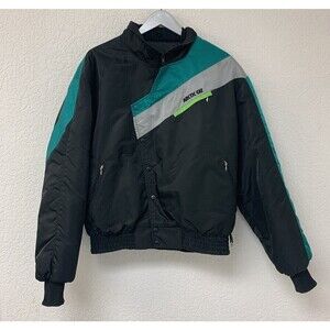 Arctic Cat Jacket Nylon Black Green Gray Flap Snap Snowmobile Adult Size Large